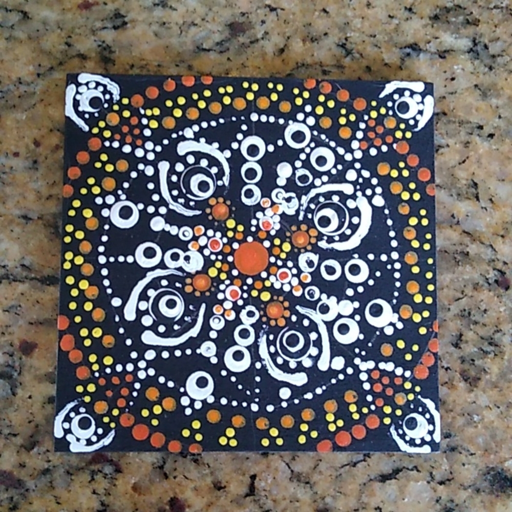 Hand Painted Mandala 4"x4" wood square